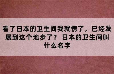 看了日本的卫生间我就愣了，已经发展到这个地步了？ 日本的卫生间叫什么名字